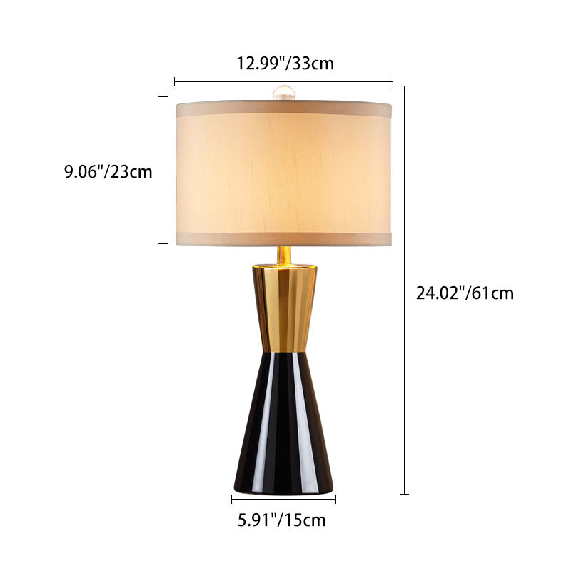 Contemporary Nordic Ceramic & Fabric Round 1-Light Table Lamp For Bedroom & Living Room