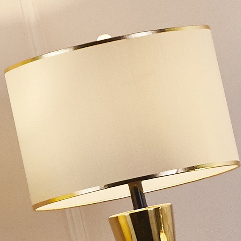 Contemporary Nordic Ceramic & Fabric Round 1-Light Table Lamp For Bedroom & Living Room
