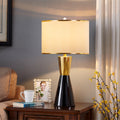 Contemporary Nordic Ceramic & Fabric Round 1-Light Table Lamp For Bedroom & Living Room