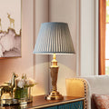Traditional Rustic Brass Fabric Round 1-Light Table Lamp For Bedroom & Living Room