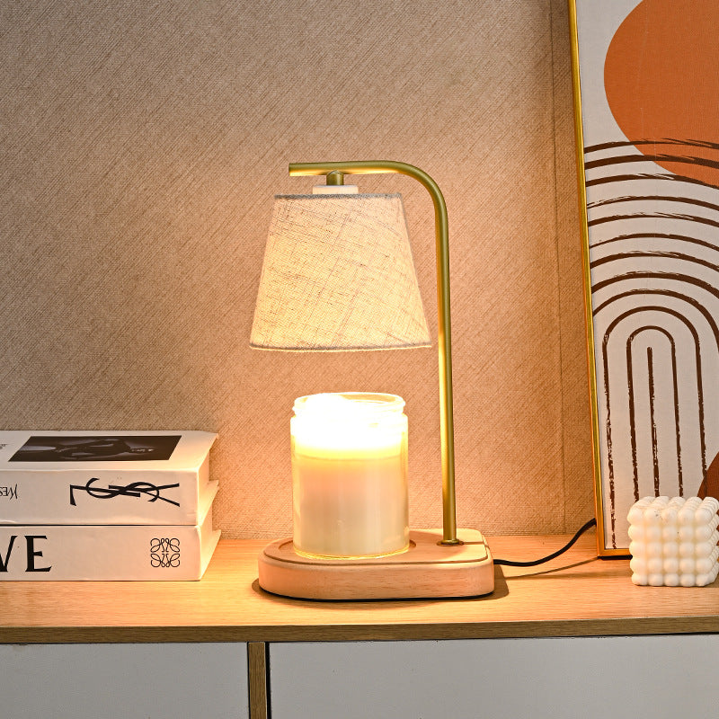 Modern Minimalist Metal, Wood & Fabric Round Oval 1-Light Melting Wax Table Lamp For Bedroom & Living Room