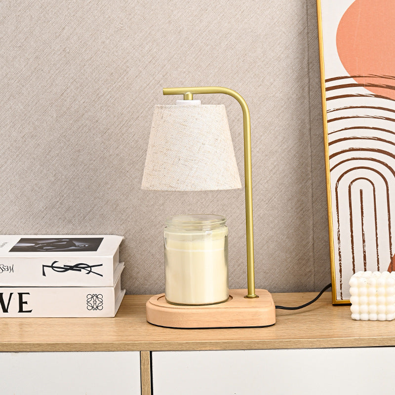 Modern Minimalist Metal, Wood & Fabric Round Oval 1-Light Melting Wax Table Lamp For Bedroom & Living Room