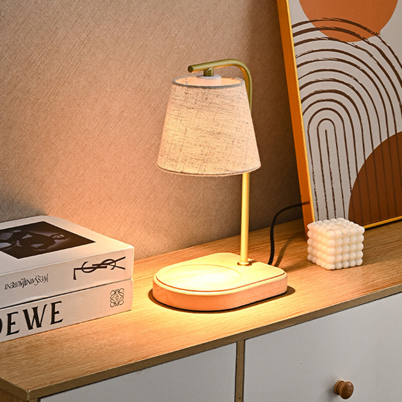 Modern Minimalist Metal, Wood & Fabric Round Oval 1-Light Melting Wax Table Lamp For Bedroom & Living Room