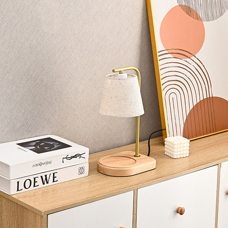 Modern Minimalist Metal, Wood & Fabric Round Oval 1-Light Melting Wax Table Lamp For Bedroom & Living Room