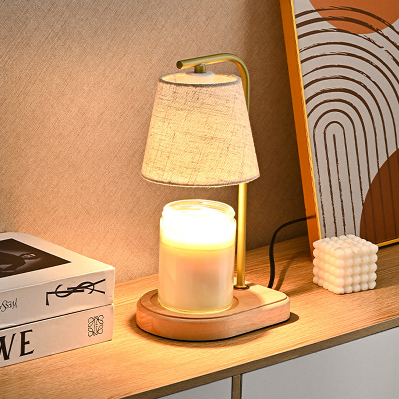 Modern Minimalist Metal, Wood & Fabric Round Oval 1-Light Melting Wax Table Lamp For Bedroom & Living Room