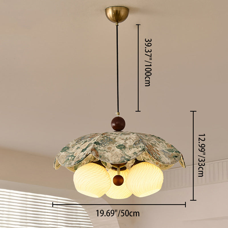 French Flower 3-Light Wood Pendant Light