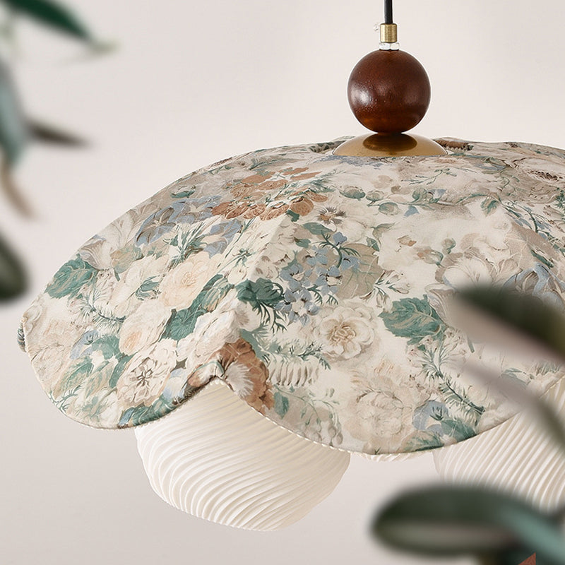 French Flower 3-Light Wood Pendant Light