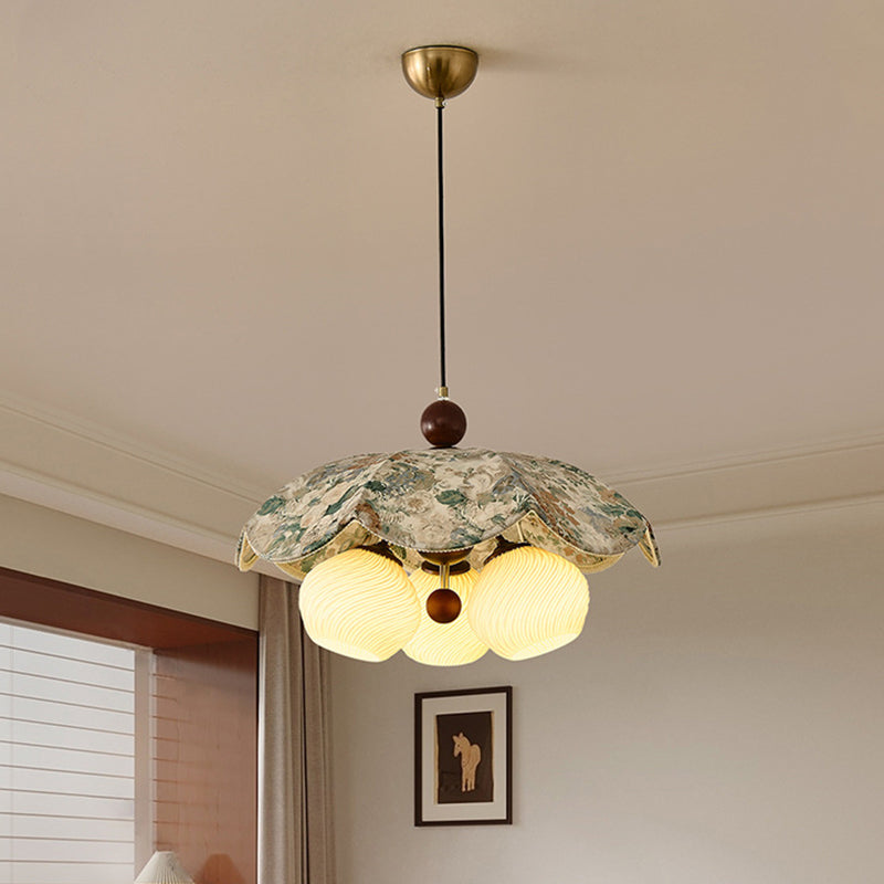 French Flower 3-Light Wood Pendant Light