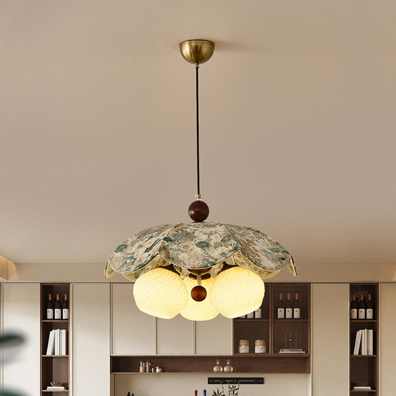 French Flower 3-Light Wood Pendant Light