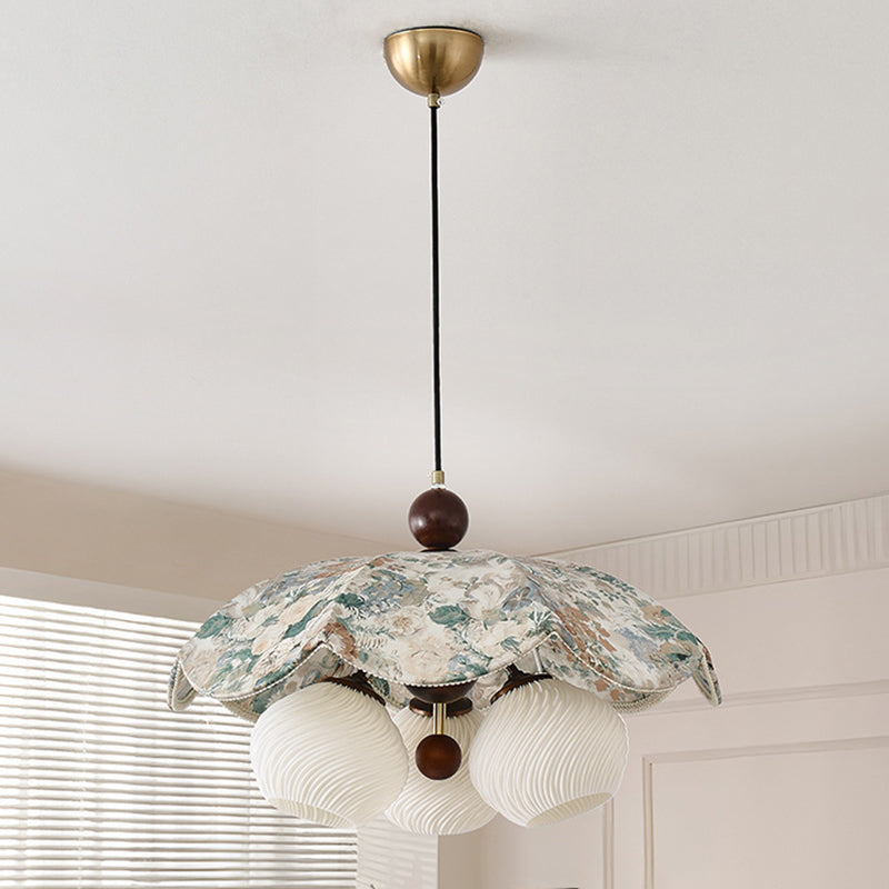 French Flower 3-Light Wood Pendant Light