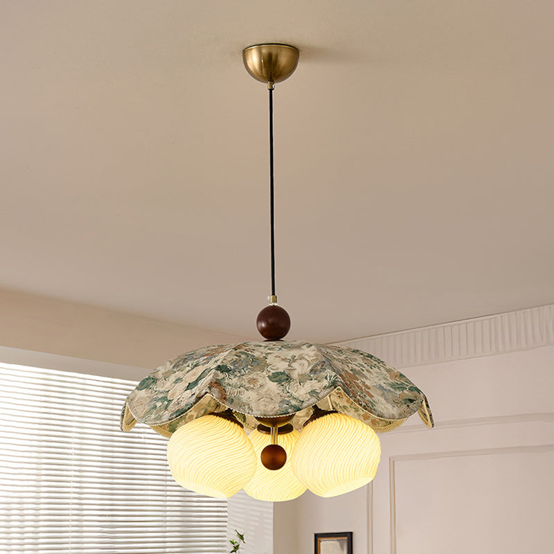 French Flower 3-Light Wood Pendant Light
