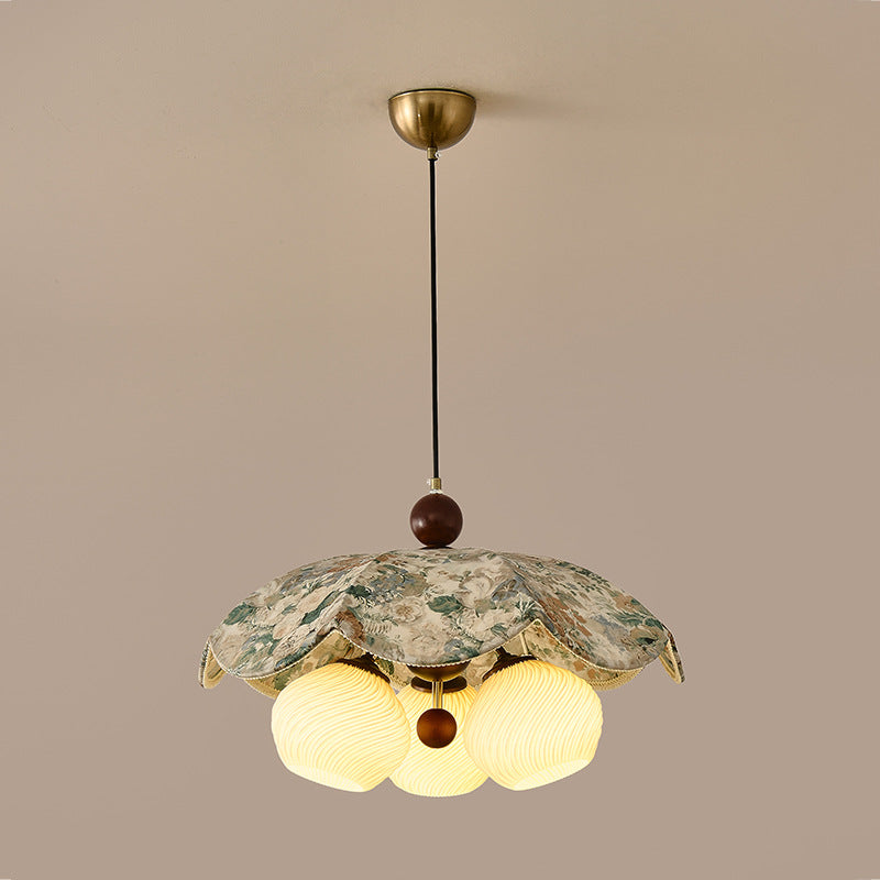French Flower 3-Light Wood Pendant Light