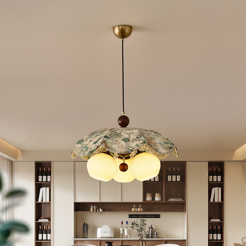 French Flower 3-Light Wood Pendant Light