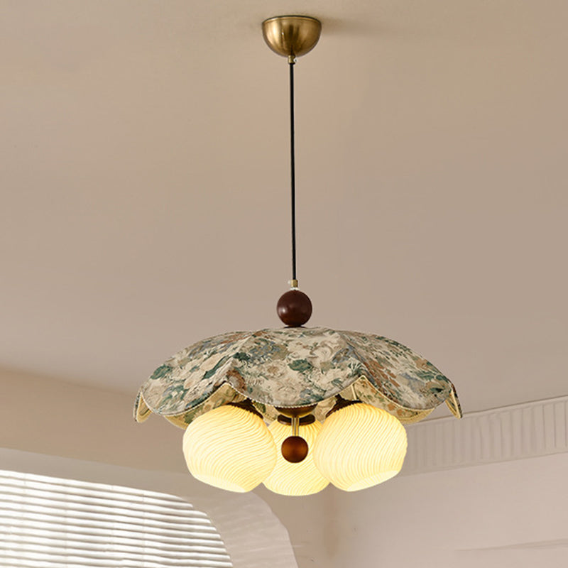 French Flower 3-Light Wood Pendant Light
