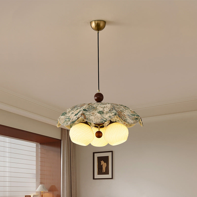 French Flower 3-Light Wood Pendant Light