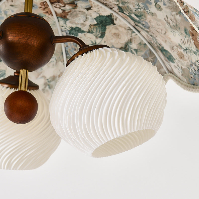 French Flower 3-Light Wood Pendant Light