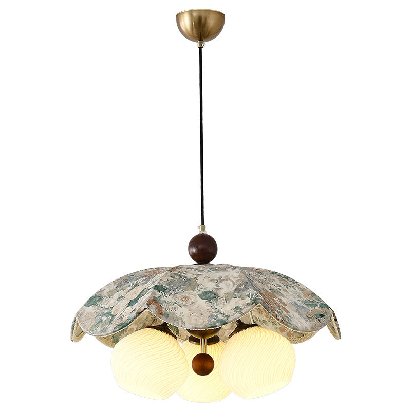 French Flower 3-Light Wood Pendant Light