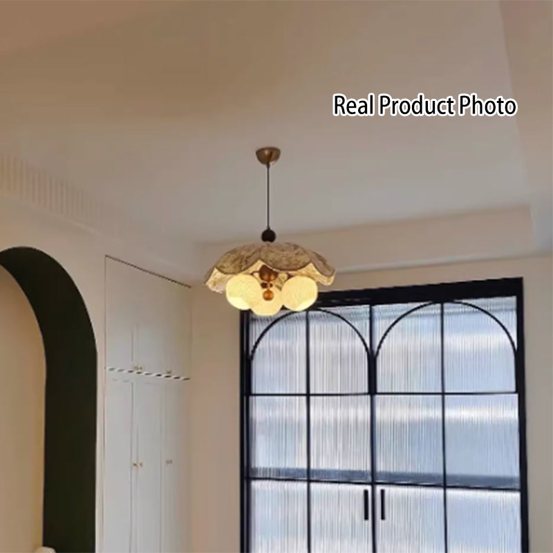 French Flower 3-Light Wood Pendant Light