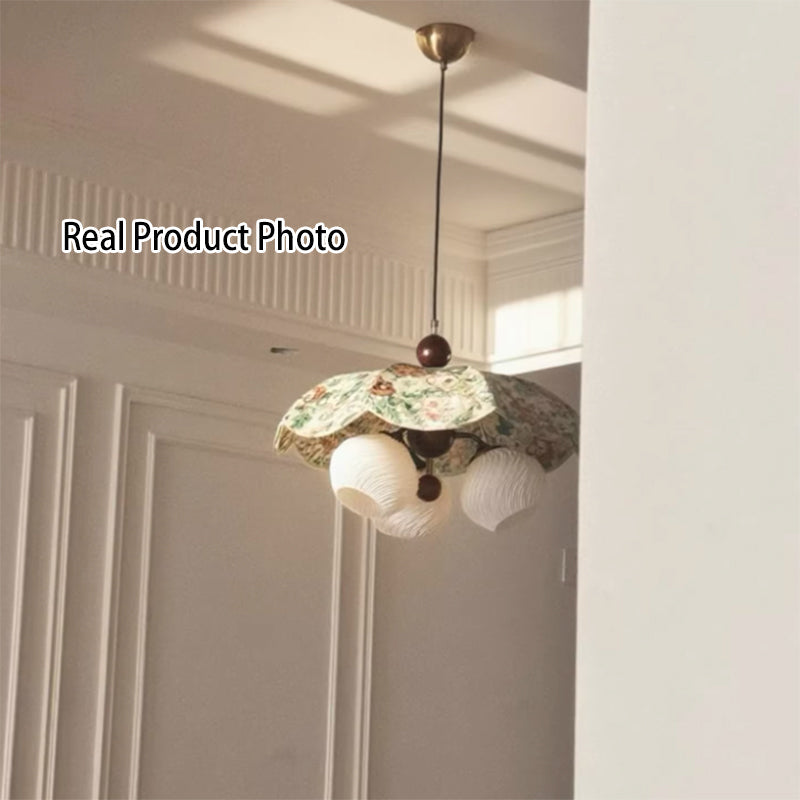 French Flower 3-Light Wood Pendant Light
