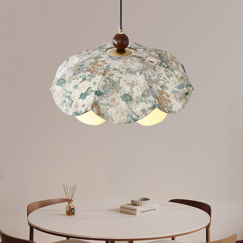 French Flower 3-Light Wood Pendant Light