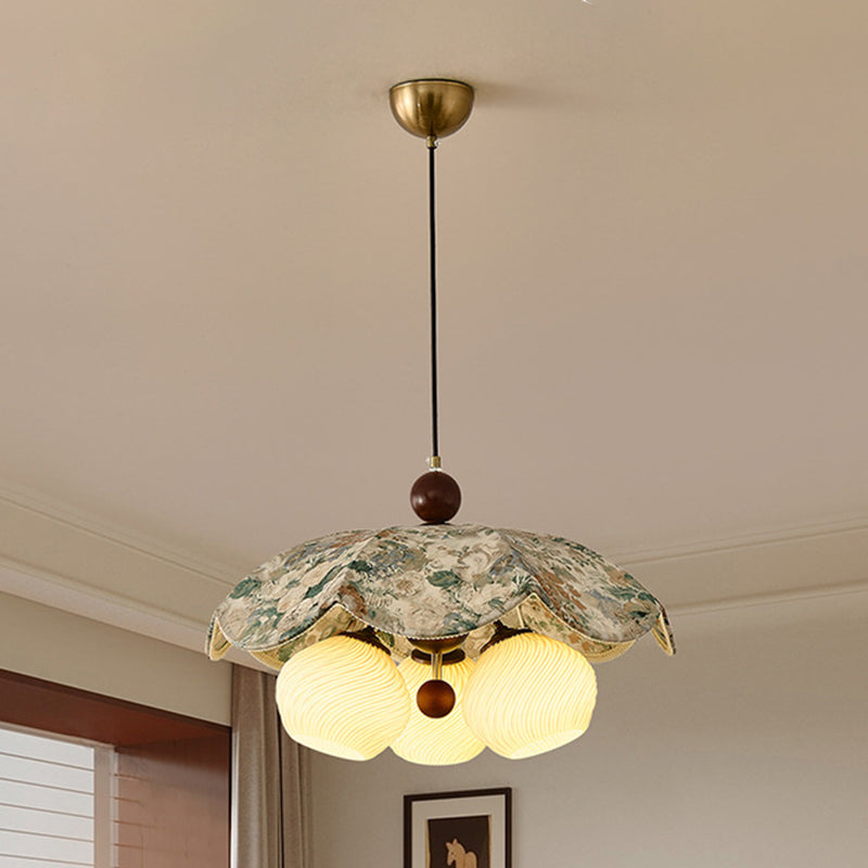 French Flower 3-Light Wood Pendant Light