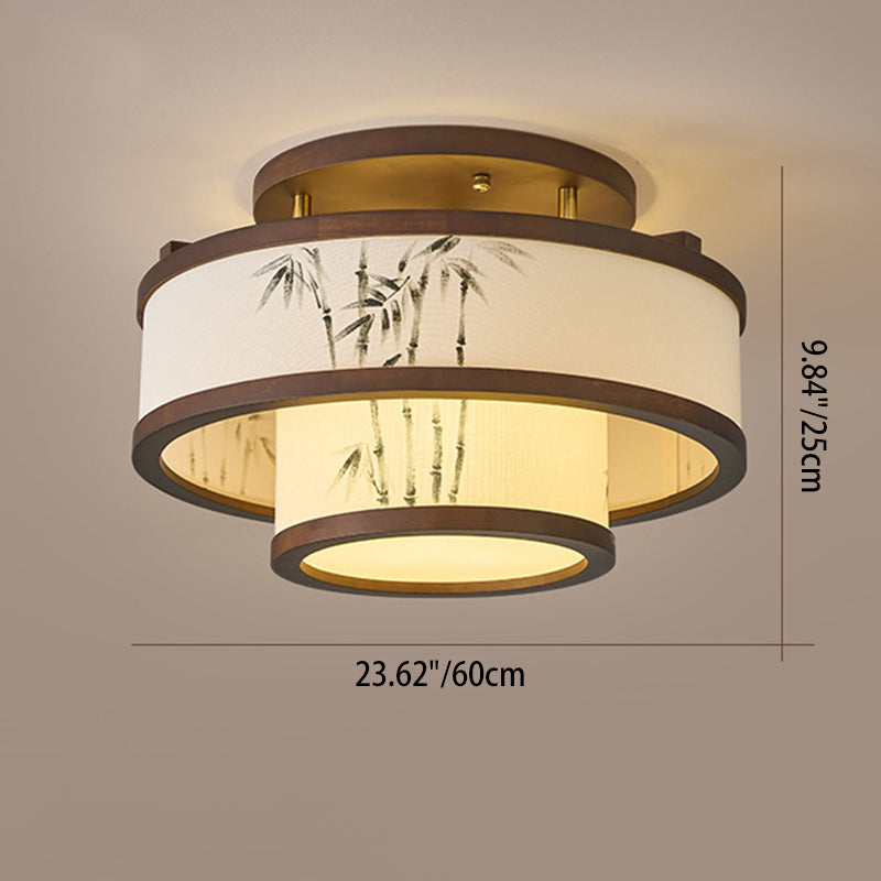 Rubberwood Cylindrical Semi-Flush Light 4/5
