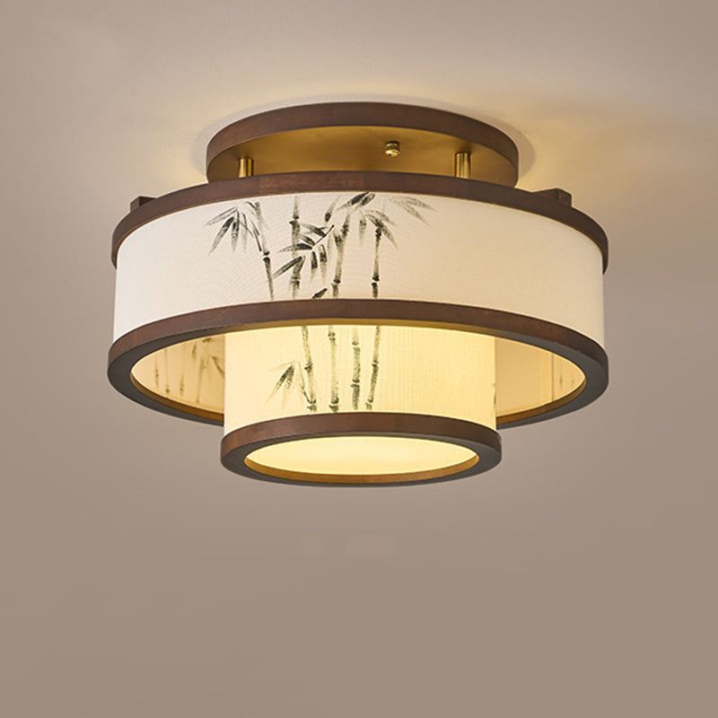 Rubberwood Cylindrical Semi-Flush Light 4/5