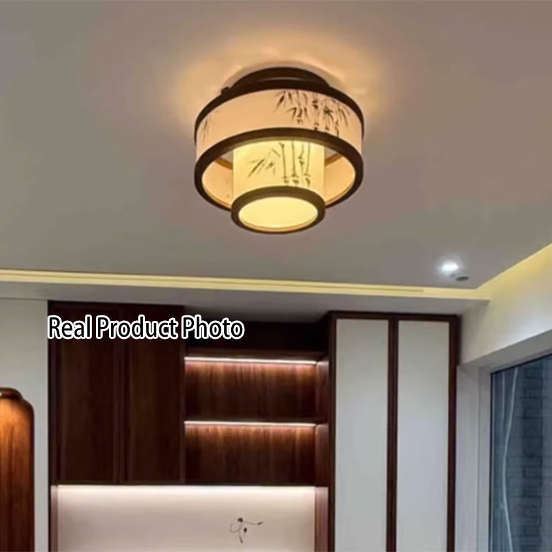 Rubberwood Cylindrical Semi-Flush Light 4/5