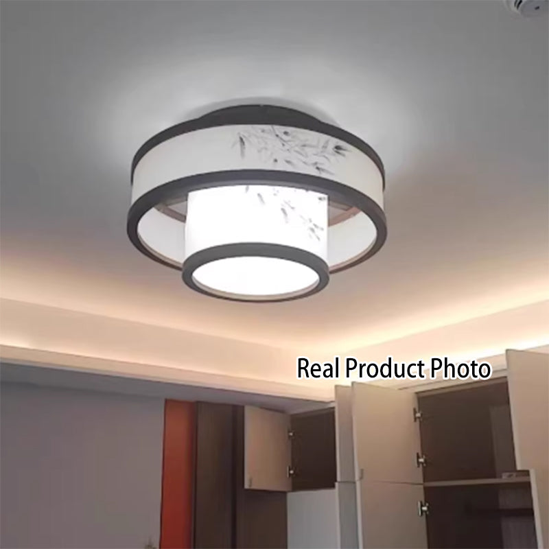 Rubberwood Cylindrical Semi-Flush Light 4/5