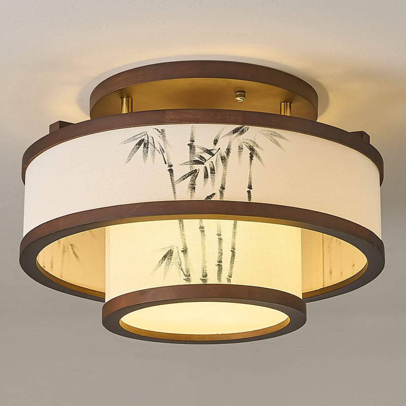Rubberwood Cylindrical Semi-Flush Light 4/5