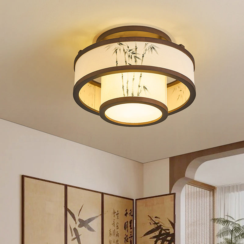 Rubberwood Cylindrical Semi-Flush Light 4/5