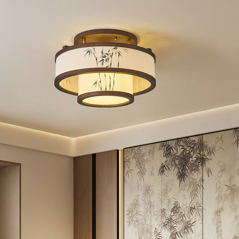 Rubberwood Cylindrical Semi-Flush Light 4/5