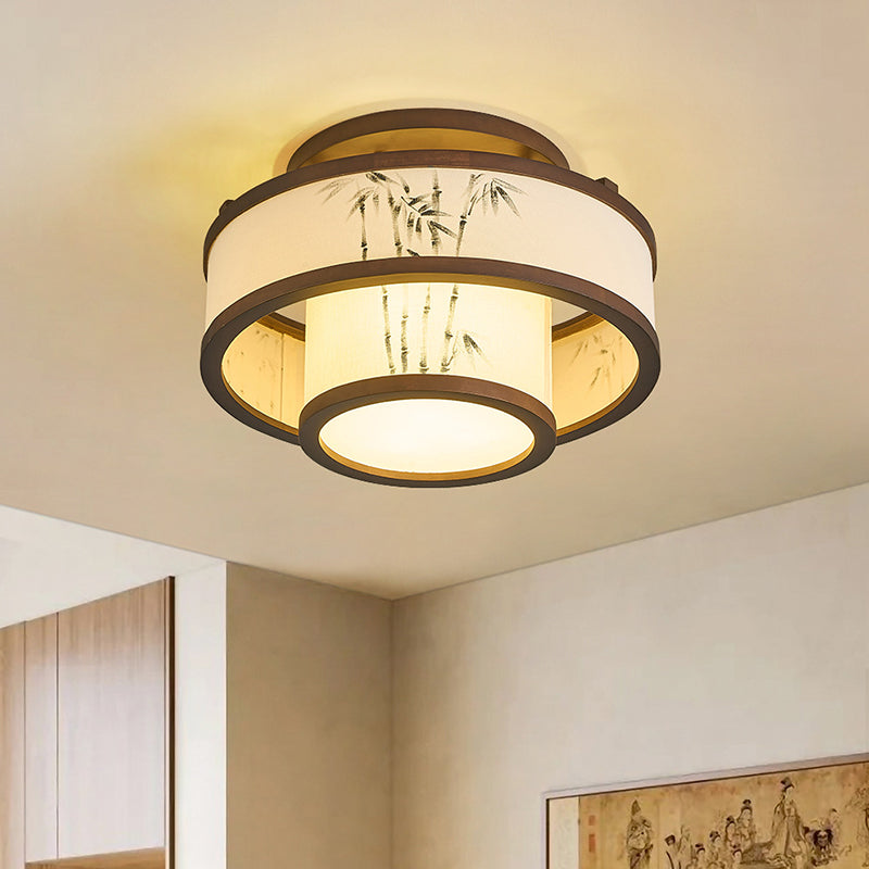 Rubberwood Cylindrical Semi-Flush Light 4/5