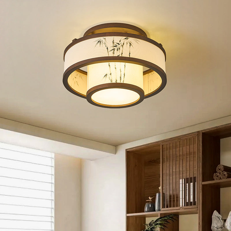 Rubberwood Cylindrical Semi-Flush Light 4/5