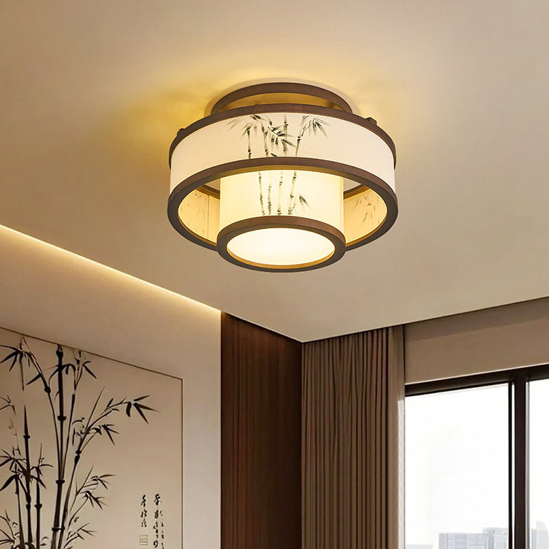 Rubberwood Cylindrical Semi-Flush Light 4/5
