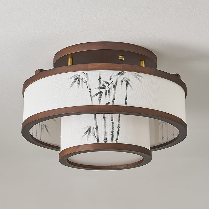 Rubberwood Cylindrical Semi-Flush Light 4/5