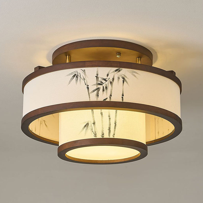 Rubberwood Cylindrical Semi-Flush Light 4/5