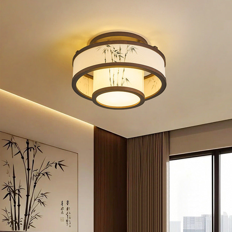 Rubberwood Cylindrical Semi-Flush Light 4/5