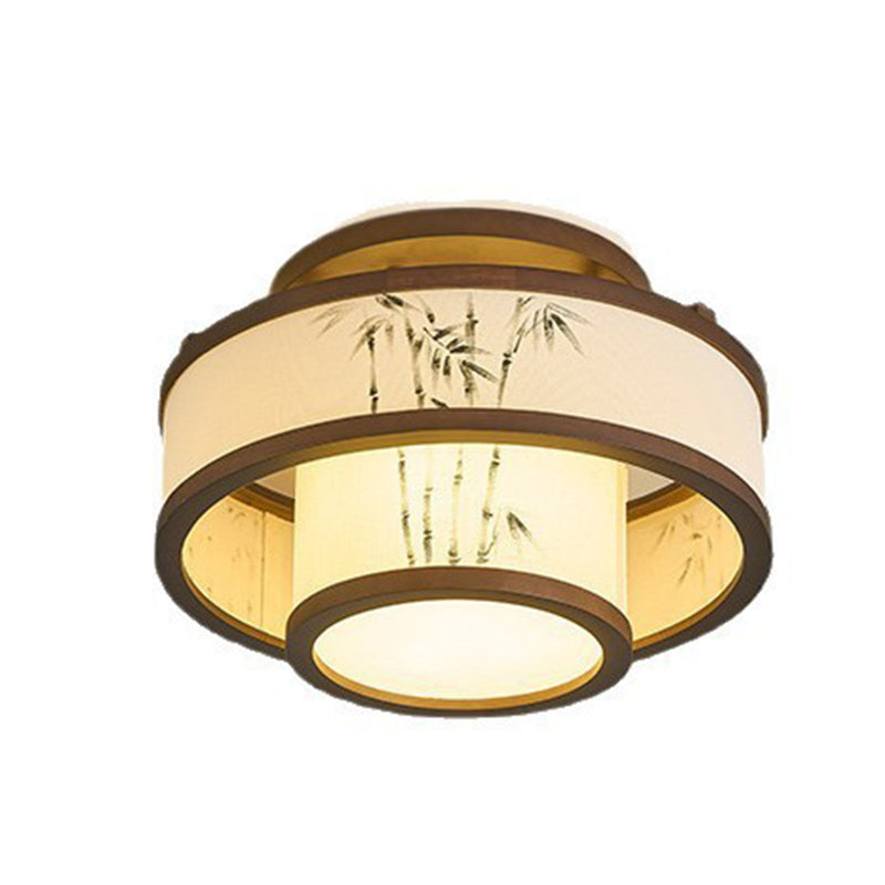 Rubberwood Cylindrical Semi-Flush Light 4/5