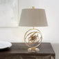 Contemporary Creative Fabric Marble Metal Fan Round Ring 1-Light Table Lamp For Bedroom & Living Room