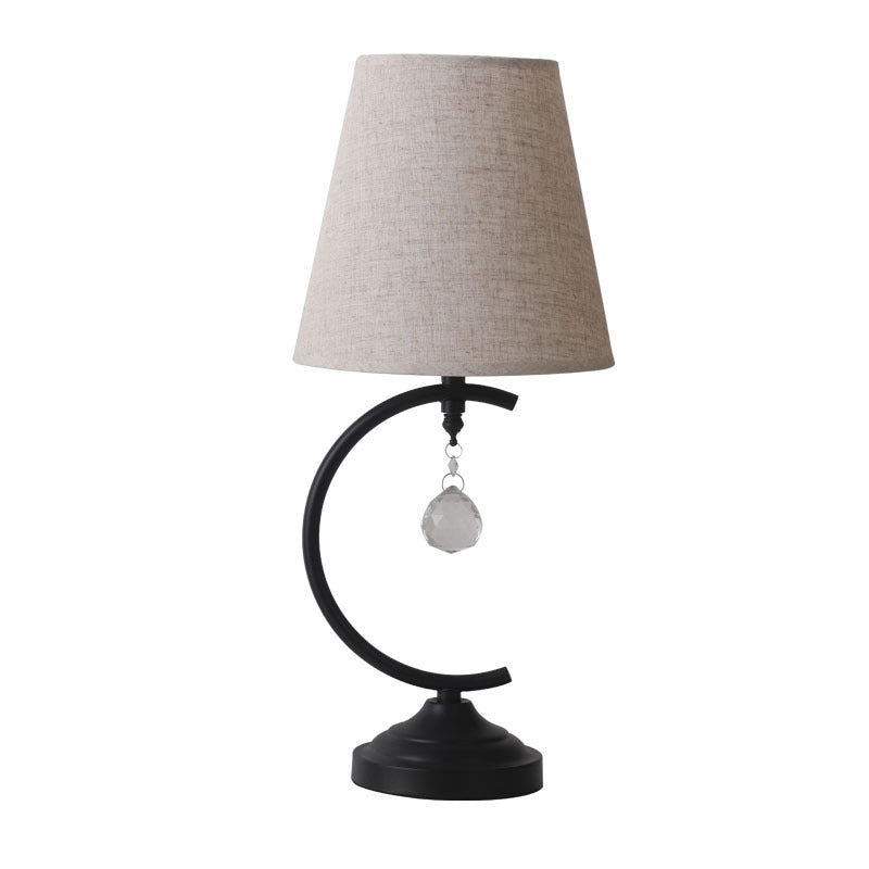 Contemporary Creative Cotton Linen Iron Arc Fan-Shaped 1-Light Table Lamp For Bedroom & Living Room