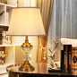 Modern Luxury Crystal Fabric Metal Trapezoid Round Fan Shape 1-Light Table Lamp For Bedroom & Living Room