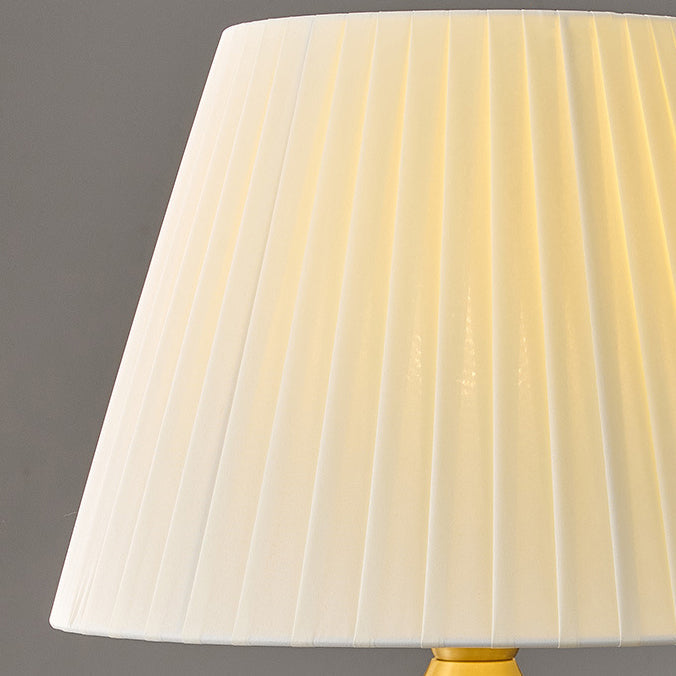 Traditional Chinese Fabric Ceramic Copper Pleated-Fan Round 1-Light Table Lamp For Bedroom & Living Room
