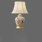 Traditional Chinese Fabric Ceramic Copper Pleated-Fan Round 1-Light Table Lamp For Bedroom & Living Room
