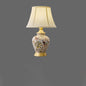 Traditional Chinese Fabric Ceramic Copper Pleated-Fan Round 1-Light Table Lamp For Bedroom & Living Room