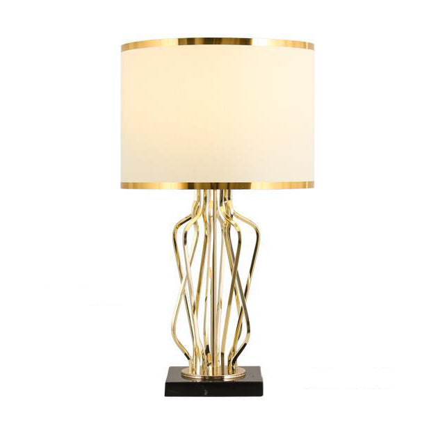 Contemporary Creative Fabric Metal Marble Curved Round 1-Light Table Lamp For Bedroom