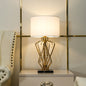 Contemporary Creative Fabric Metal Marble Curved Round 1-Light Table Lamp For Bedroom