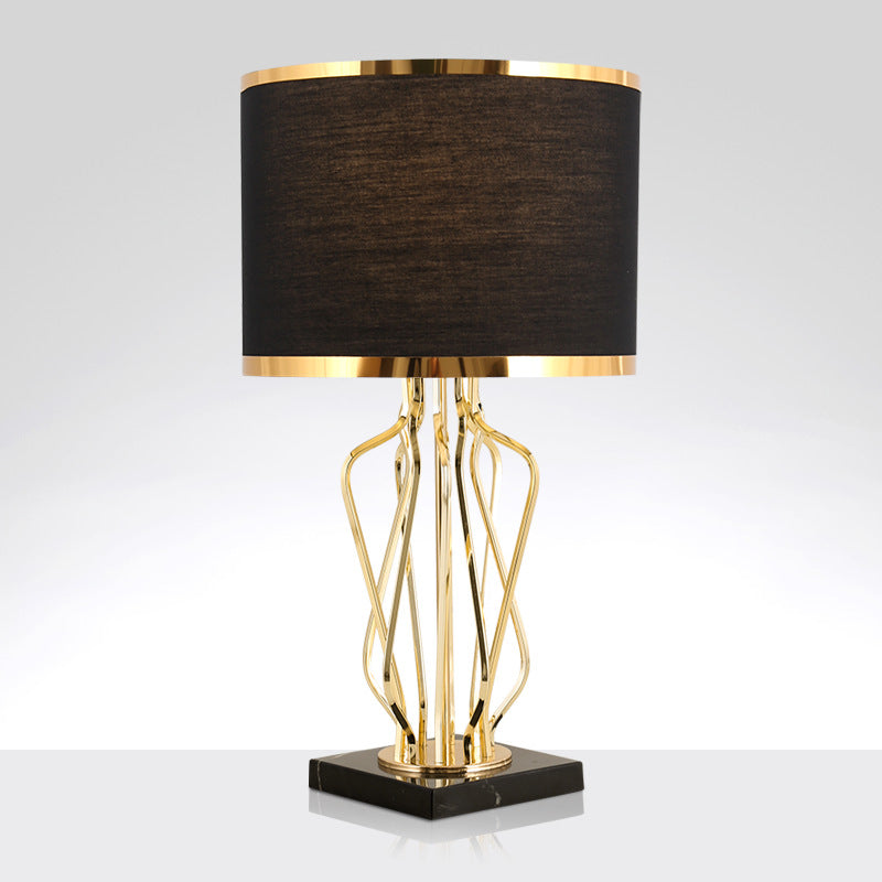 Contemporary Creative Fabric Metal Marble Curved Round 1-Light Table Lamp For Bedroom