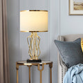 Contemporary Creative Fabric Metal Marble Curved Round 1-Light Table Lamp For Bedroom