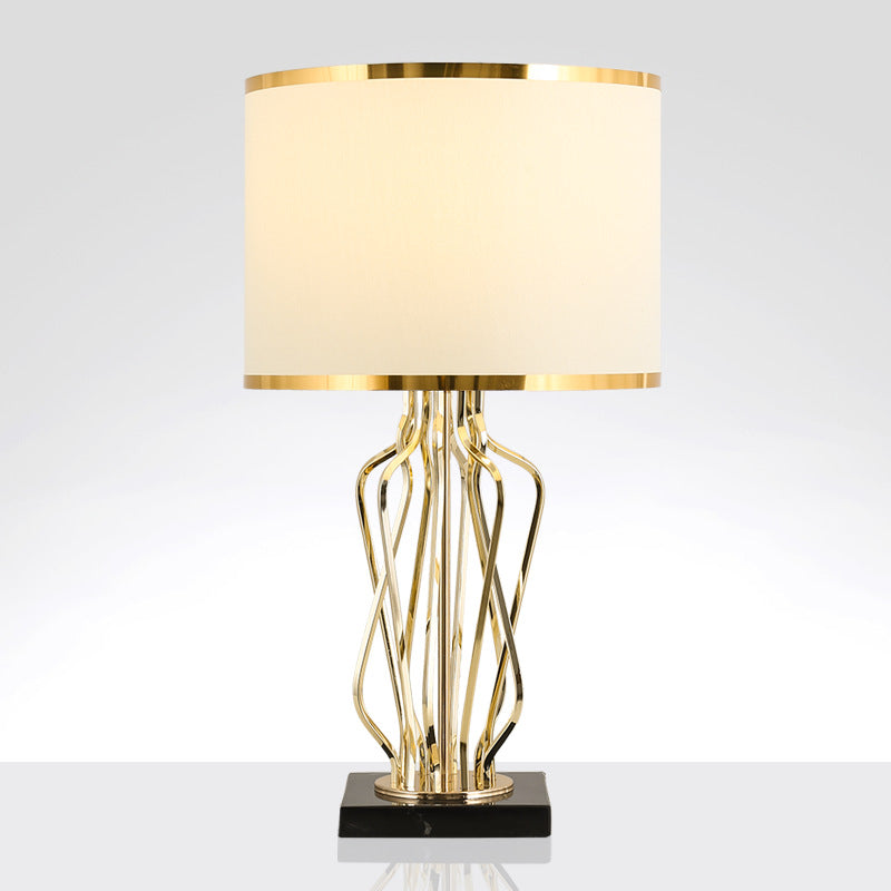 Contemporary Creative Fabric Metal Marble Curved Round 1-Light Table Lamp For Bedroom